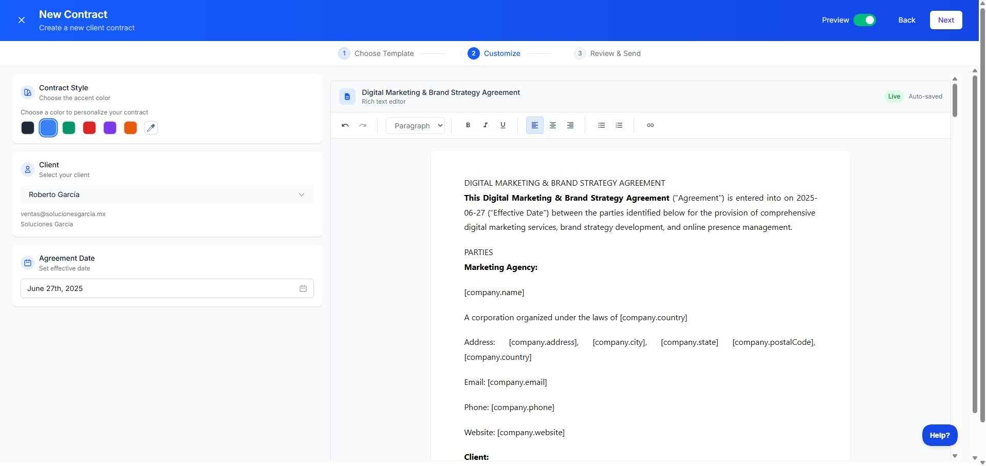 Create proposals that close deals dashboard interface showing client education features and tools for service businesses